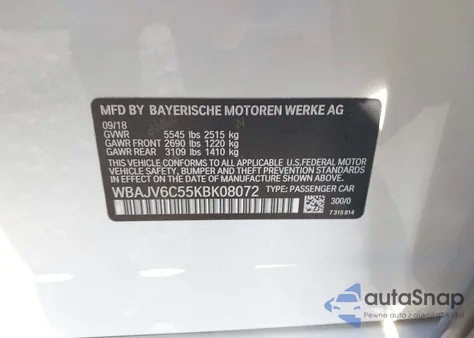 2019 BMW 640I Gran Turismo xDrive z USA, uszkodzony, nr VIN WBAJV6C55KBK08072